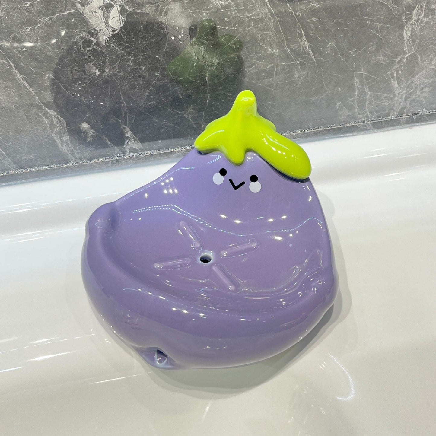 Draining Ceramic Storage Eggplant Soap Dish