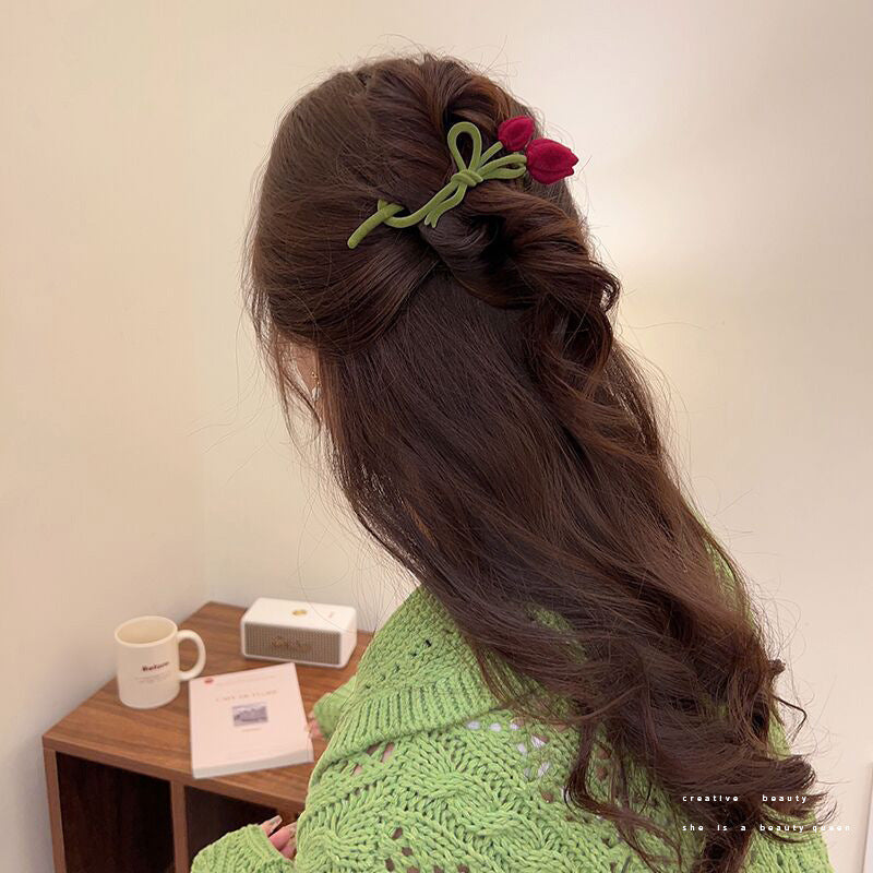 Flocking Tulip Barrettes Female Back Head Hair Updo