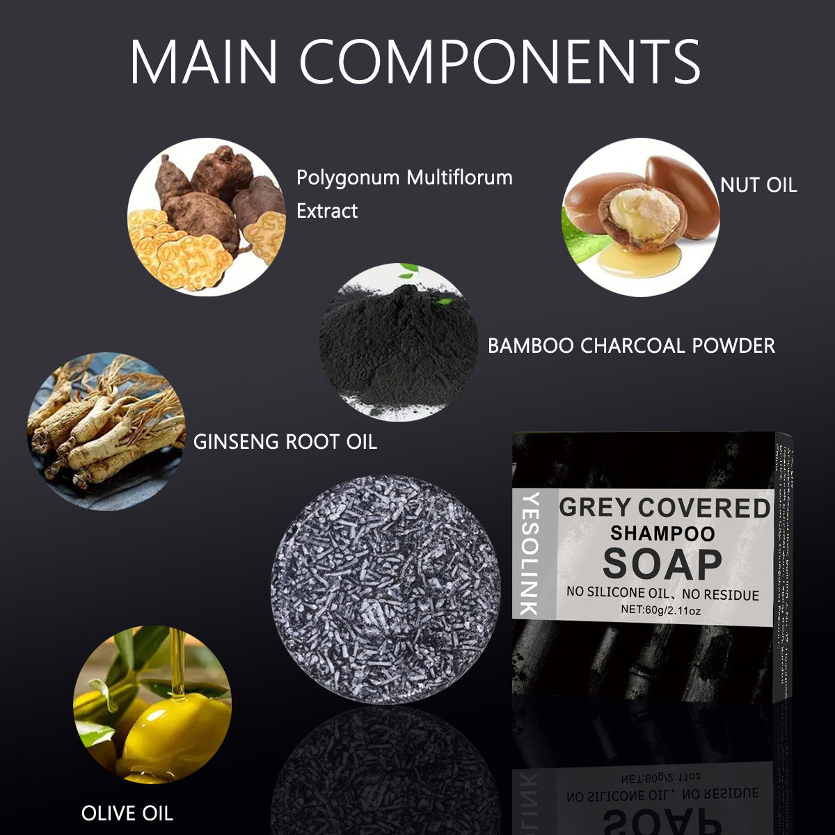 Polygonum Multiflorum Black Sesame Bamboo Charcoal Shampoo Soap