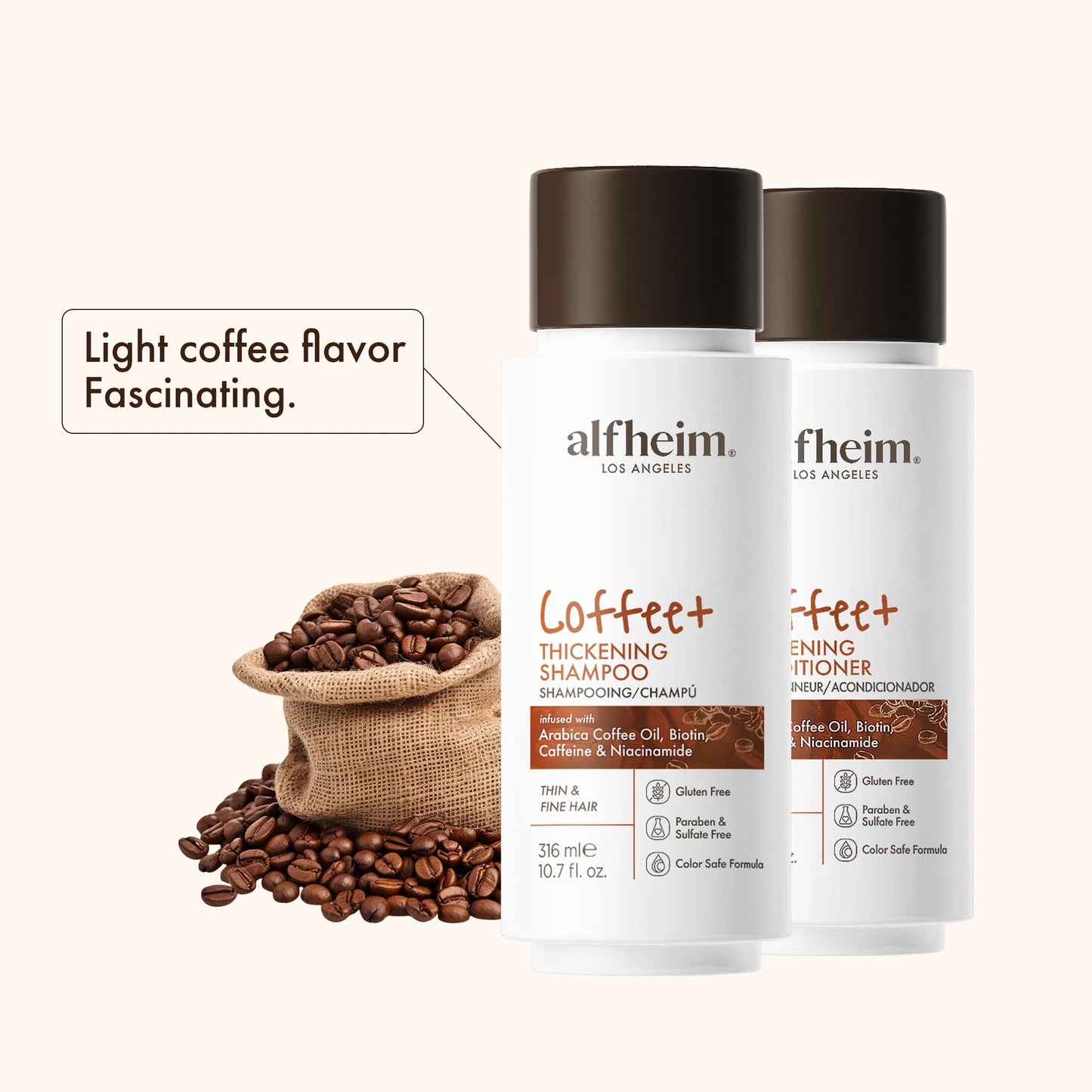 Coffee+ Thickening Shampoo & Conditioner Set–Strengthens,Adds Volume,Bounce & Shine,Moisturizing &Volumizing for Fine Hair