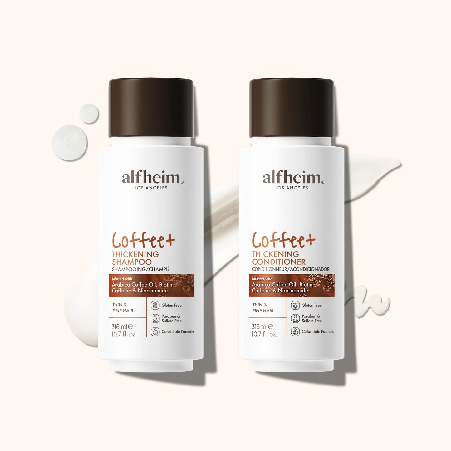 Coffee+ Thickening Shampoo & Conditioner Set–Strengthens,Adds Volume,Bounce & Shine,Moisturizing &Volumizing for Fine Hair