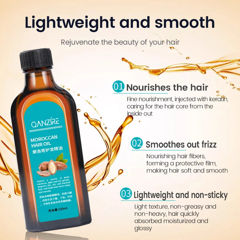 Moroccan Pure Argan Oil Hair Care Essential Oil Dye Damaged Soft Prevent Frizz Smooth Hair Long Lasting Fragrance for Woman100ml