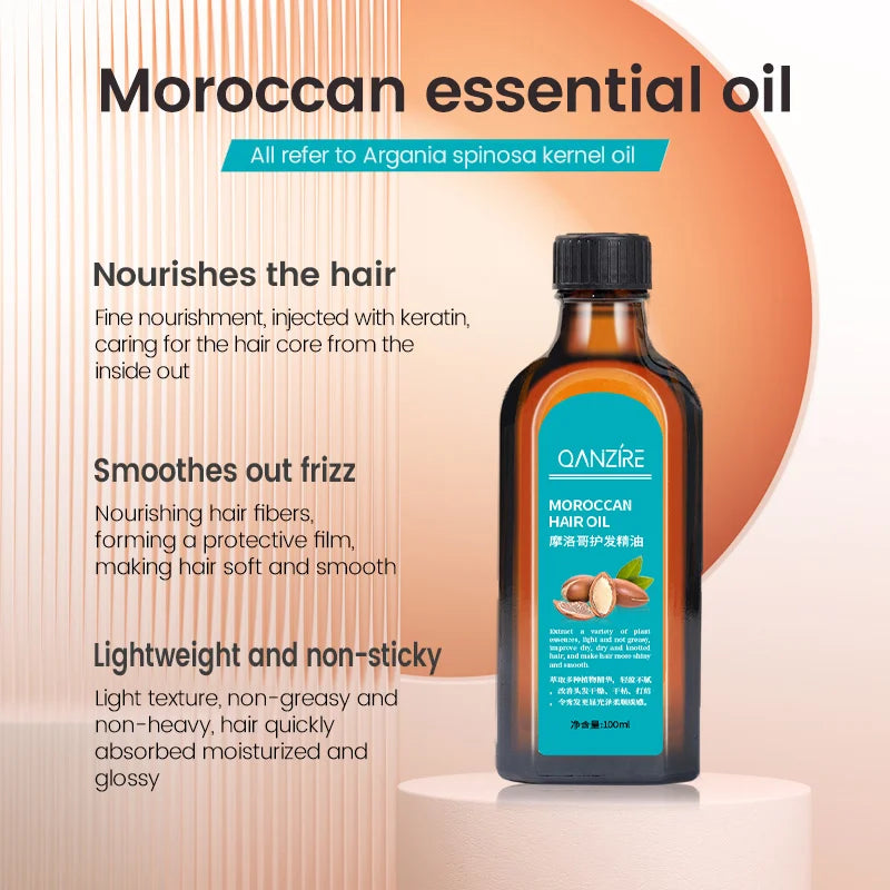 Moroccan Pure Argan Oil Hair Care Essential Oil Dye Damaged Soft Prevent Frizz Smooth Hair Long Lasting Fragrance for Woman100ml