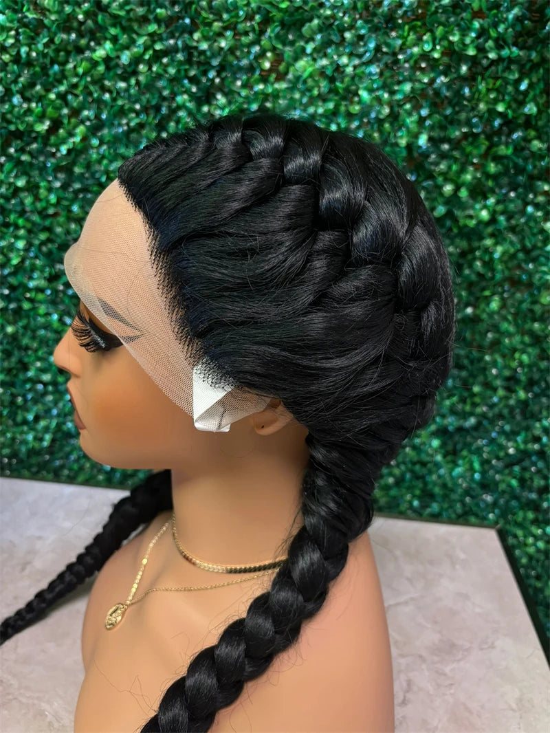 Braided Wigs Synthetic Lace Front Wig 360 Lace Cornrow Braided Wigs with Baby Hair Knotless 30 Inches Braid Wig for Black Women