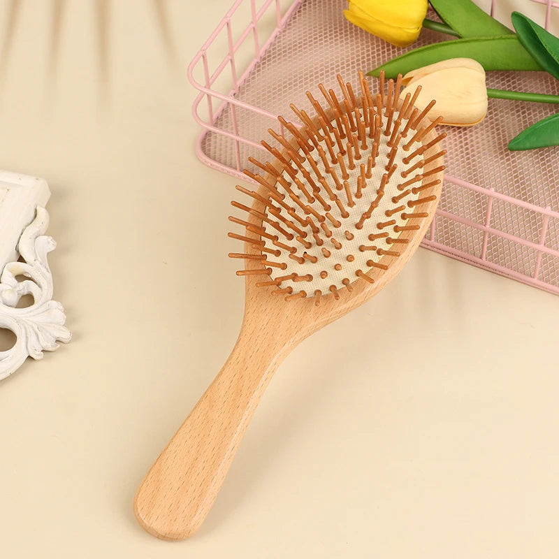 1pc Bamboo Hair Brush Steel Needle Hair Scalp Massage Comb Anti-Static Natural Paddle Airbag Cushion Handle Brushes