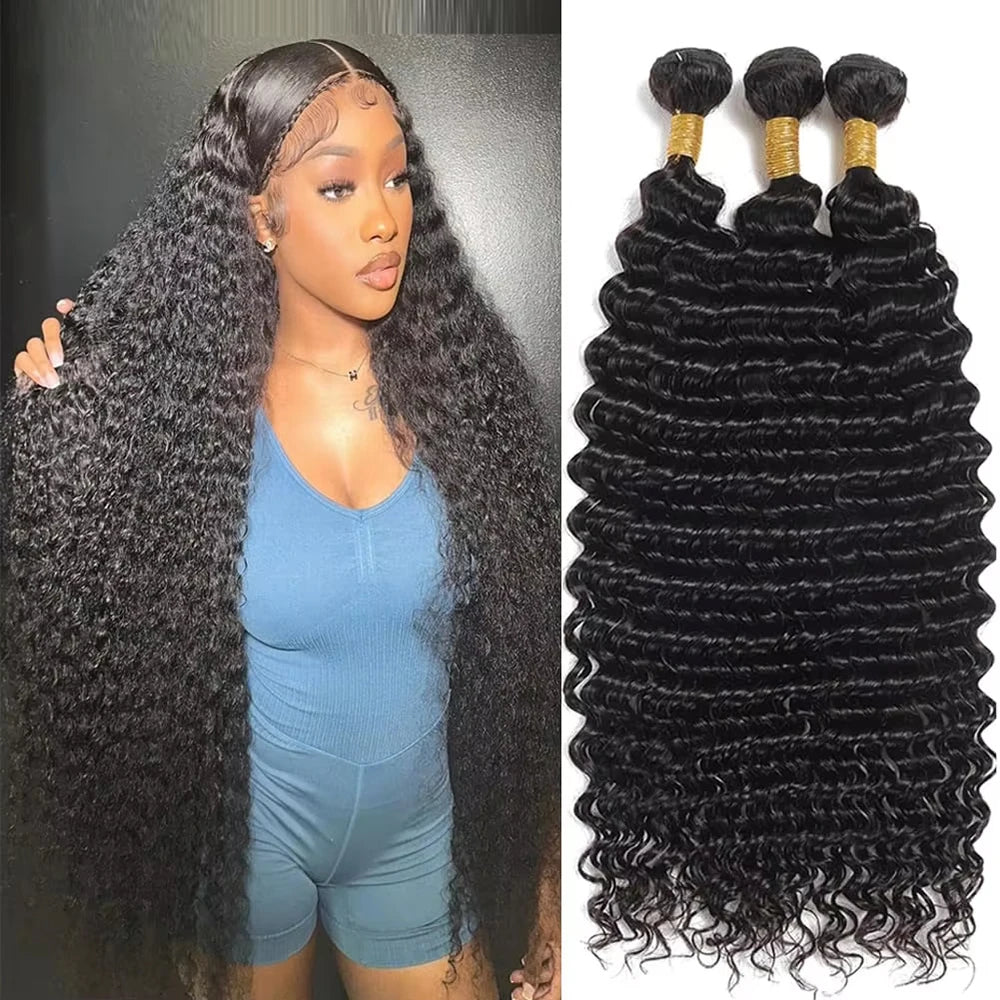 Deep Wave Bundles Human Hair Brazilian Virgin Hair Deep Wave One Weave Bundle 10A Grade Unprocessed Human Hair