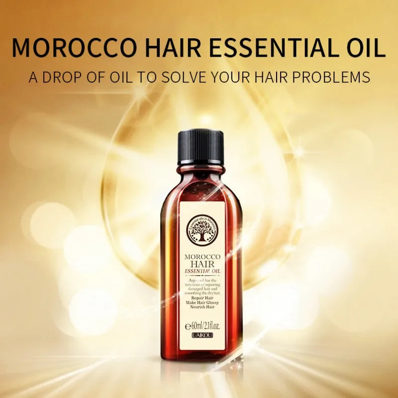 Morocco Hair Essential Oil Pure Argan Essence Nourish Scalp Repair Dry Damaged Hair for Split Ends 60ml Aceite Para El Cabello