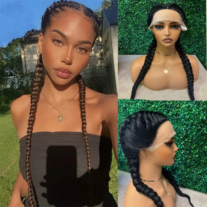 Braided Wigs Synthetic Lace Front Wig 360 Lace Cornrow Braided Wigs with Baby Hair Knotless 30 Inches Braid Wig for Black Women