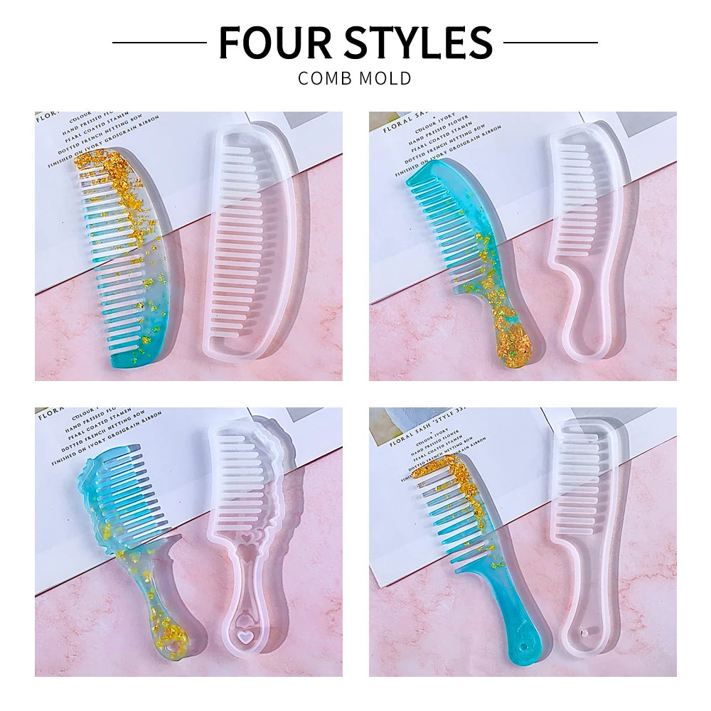 DM730 Wholesale Silicone Comb Resin Mold Salon Hair Styling Tool Epoxy Accessories Joutils Fabrication Bijoux