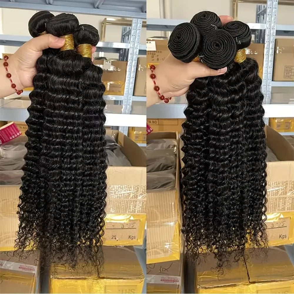 Deep Wave Bundles Human Hair Brazilian Virgin Hair Deep Wave One Weave Bundle 10A Grade Unprocessed Human Hair