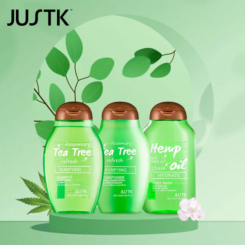 3 Pack Justk Shampoo and Conditioner and Body Wash Set, Tea Tree Oil Shampoo & Conditioner Set, Hair Care Set, Hydrate Body Wash