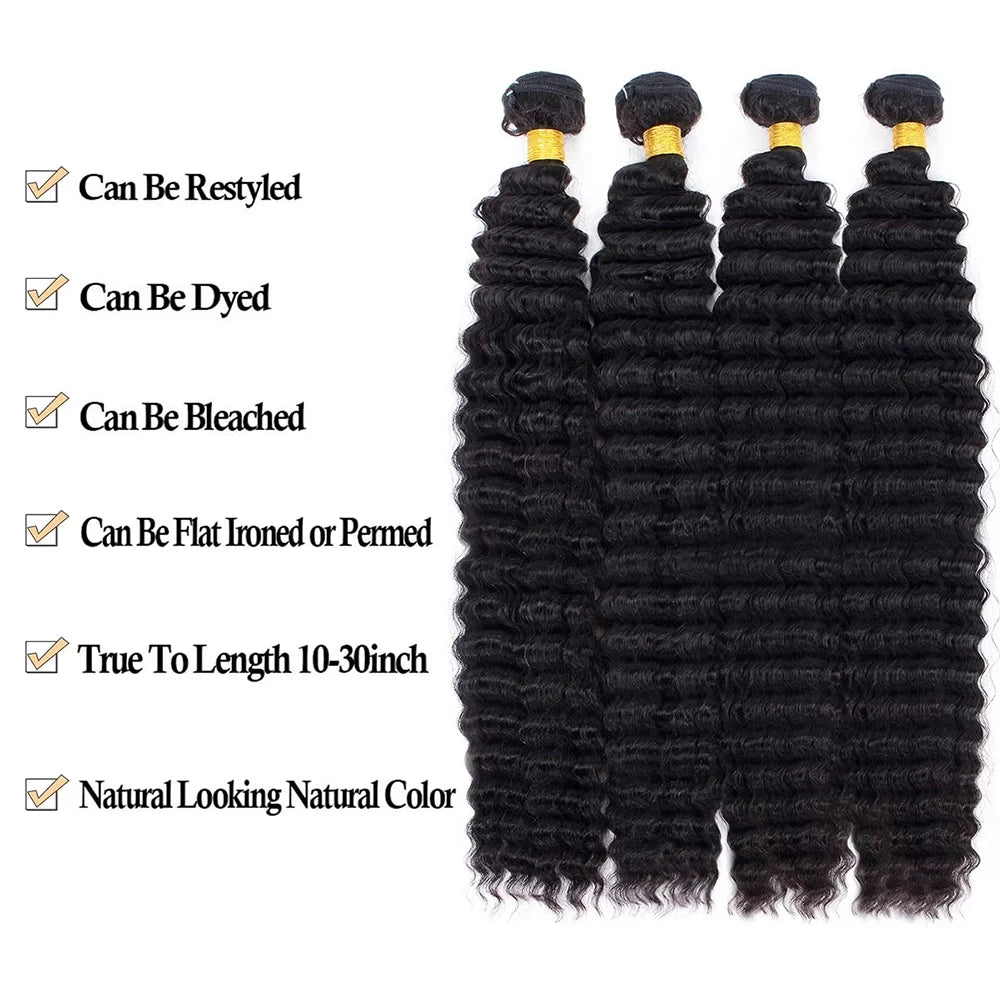 Deep Wave Bundles Human Hair Brazilian Virgin Hair Deep Wave One Weave Bundle 10A Grade Unprocessed Human Hair