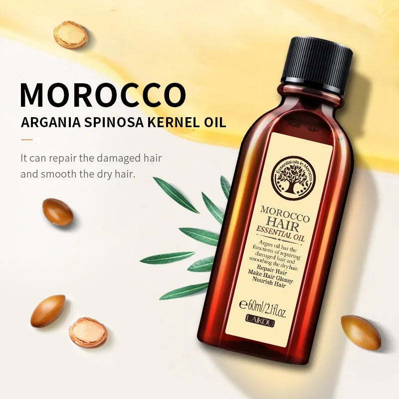 Morocco Hair Essential Oil Pure Argan Essence Nourish Scalp Repair Dry Damaged Hair for Split Ends 60ml Aceite Para El Cabello