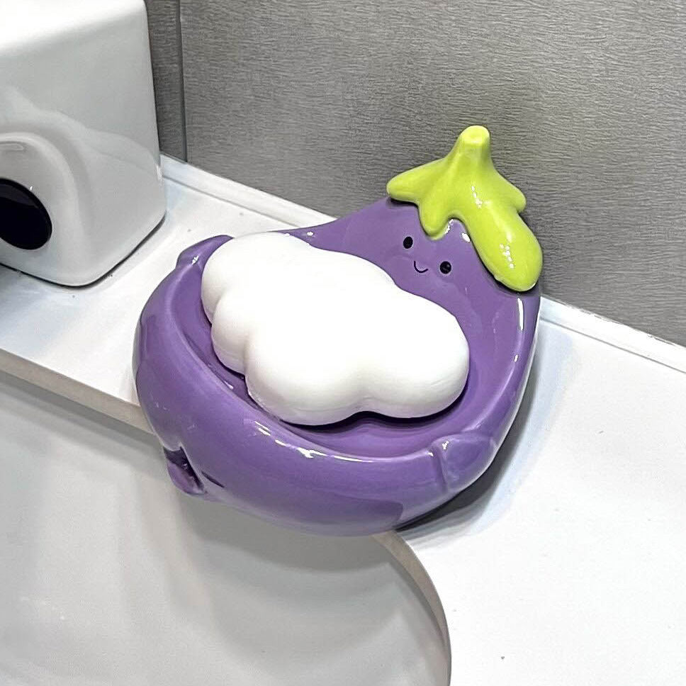 Draining Ceramic Storage Eggplant Soap Dish